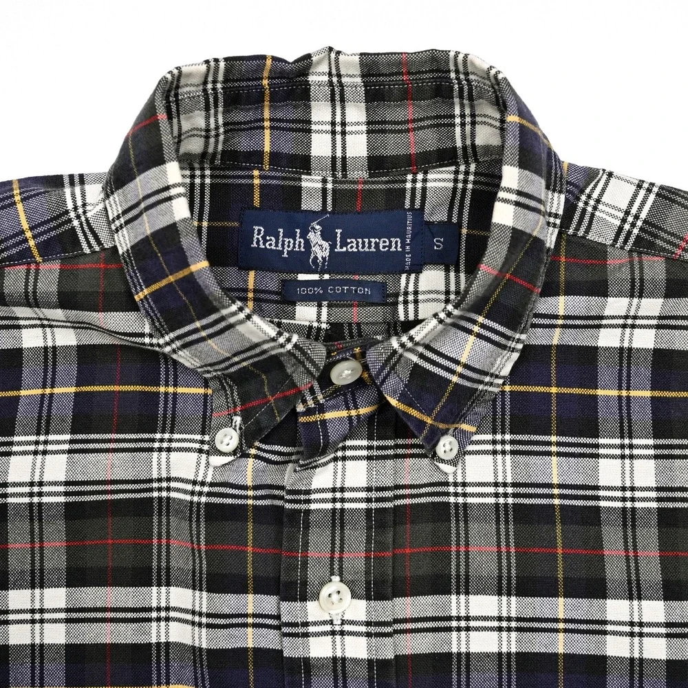 VTG Polo Ralph Lauren Shirt Mens Plaid Oxford Cloth L/S Button Down Preppy Small